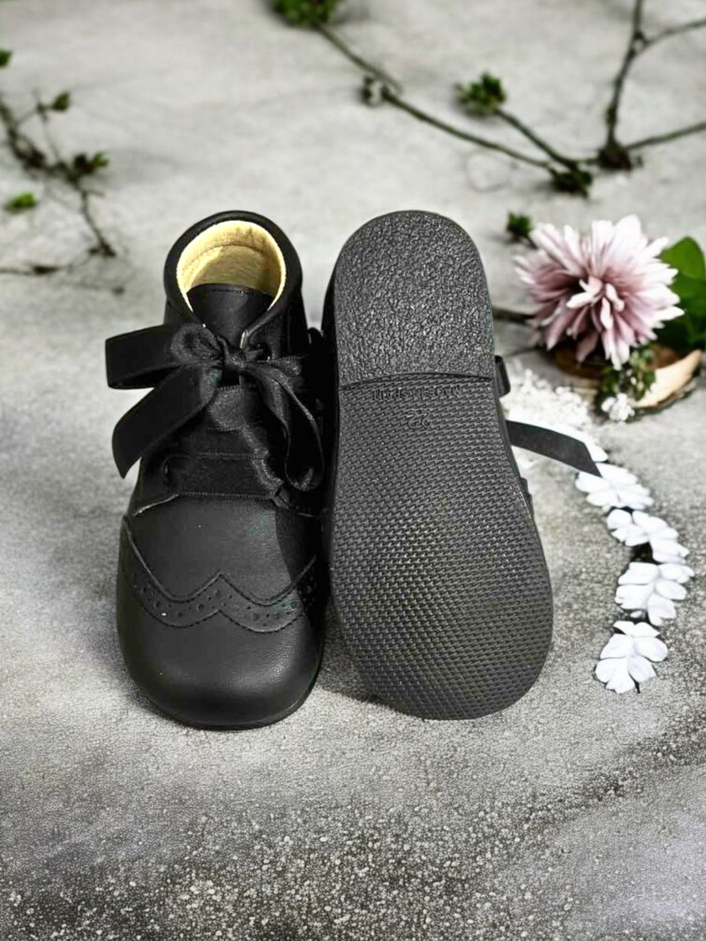 Mini Me Girls Black Leather Dress Shoes