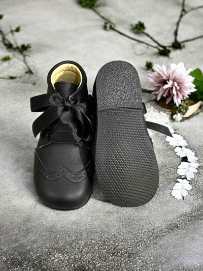 Mini Me Girls Black Leather Dress Shoes