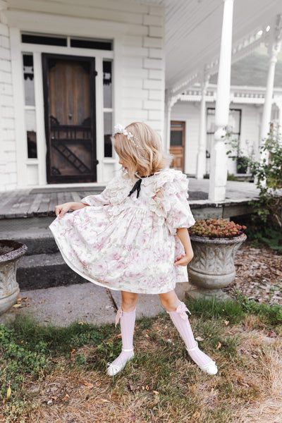 Vintage Linen Floral Lace Dress