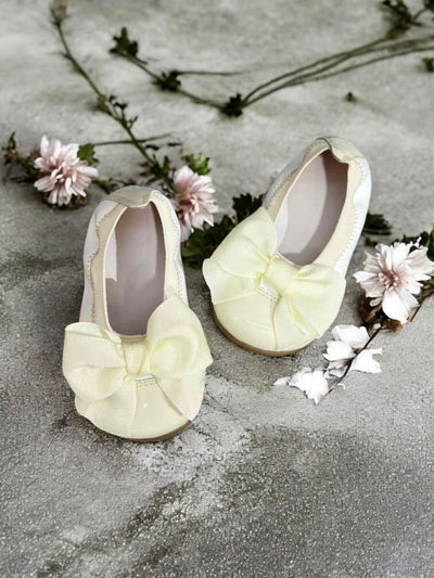 Mini Me Girls Bow Ballet Ivory Flats