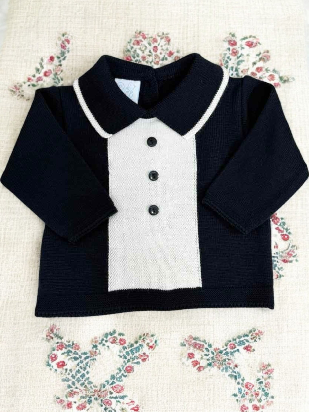 Baby Knitted Navy and White 2-Piece Set