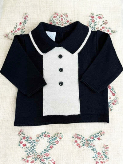 Baby Knitted Navy and White 2-Piece Set