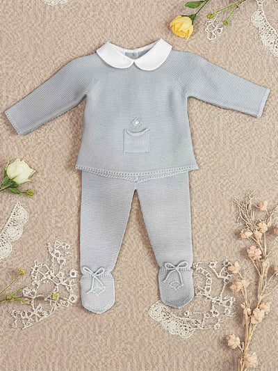 Baby Boy's Eropean Knitted Light Gray 2-Piece Set