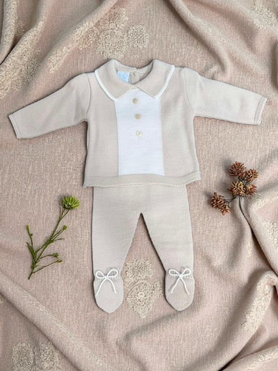 Baby Knitted Light Beige and White 2-Piece Set