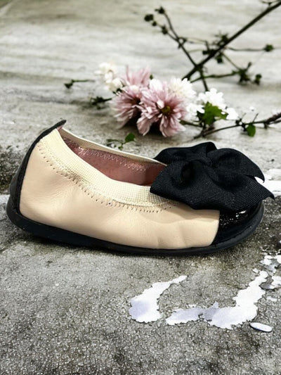 Mini Me Girls Bow Ballet Beige-Black Flats