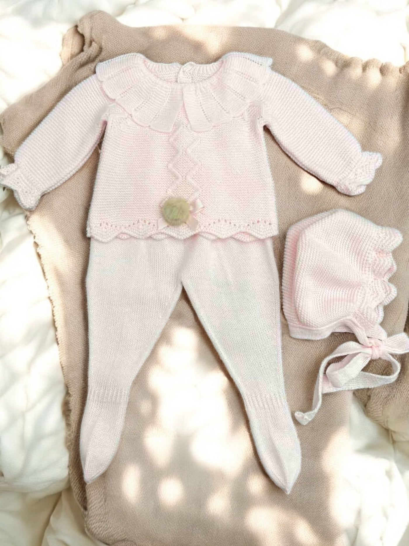 Graceful Baby Girl Light Pink Knitwear 3-piece Set