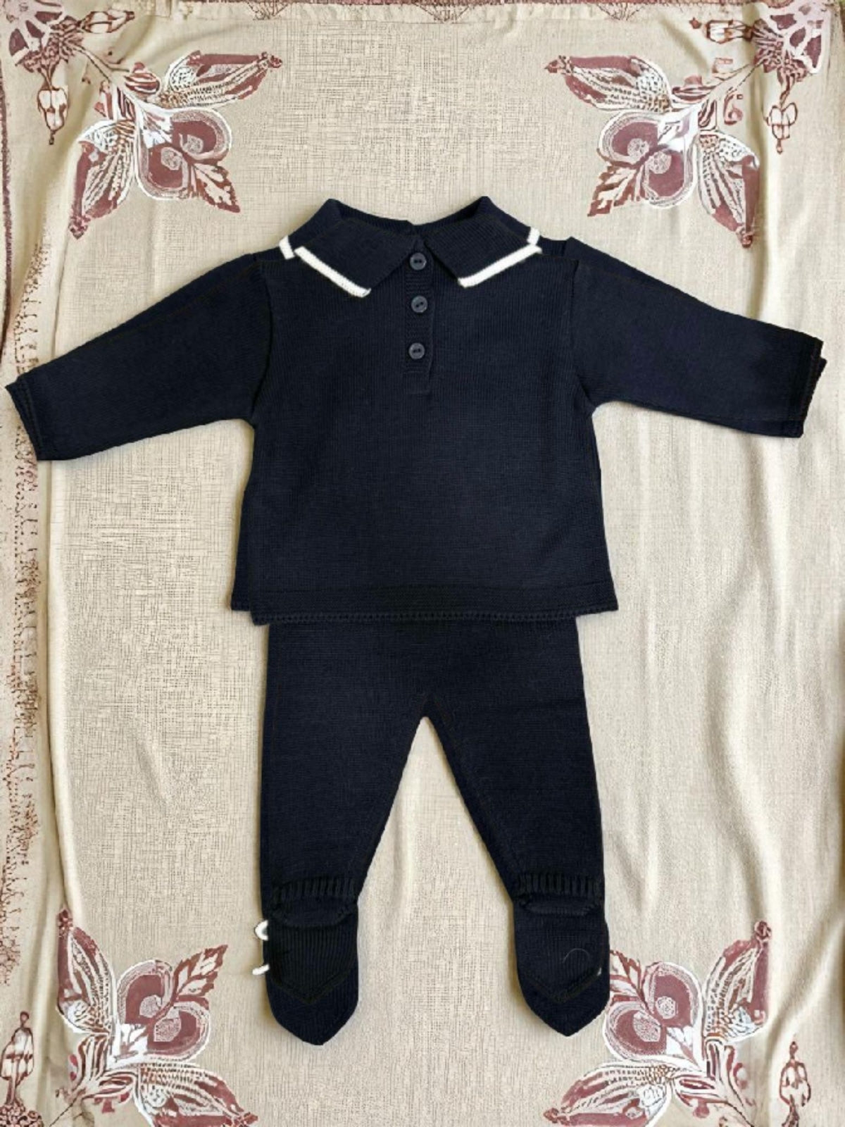 Baby Knitted Navy and White 2-Piece Set