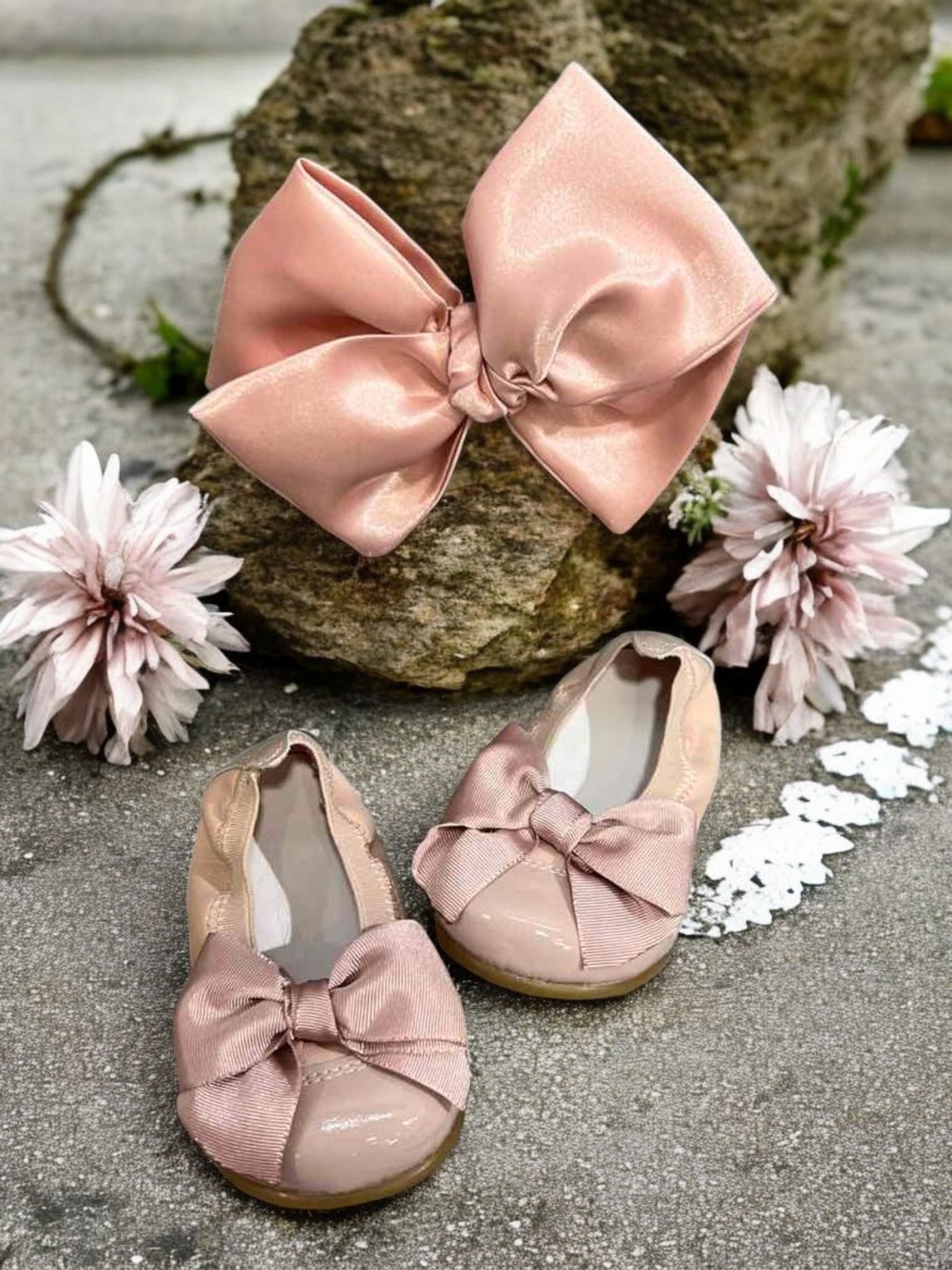 Mini Me Girls Bow Ballet Dusty Pink Flats
