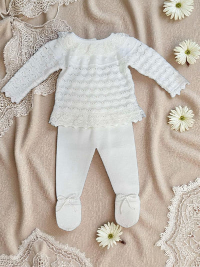 Baby Girl’s 2-Piece Knitted Set in Off-White Color