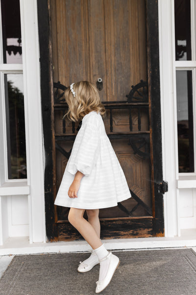 Jasmine White Cotton Dress with a Black Bow