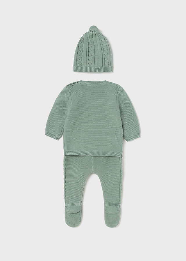 Newborn Baby Boy Knitted 3-piece Set in Mineral Color Outfit