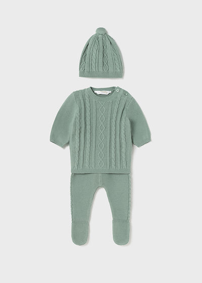 Newborn Baby Boy Knitted 3-piece Set in Mineral Color Outfit